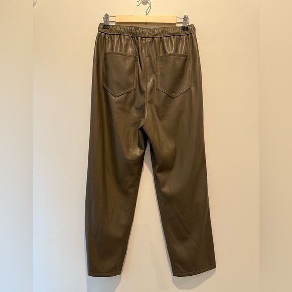Zara Green Brown Faux Leather Sweatpants Relaxed Fit Joggers size S NWT - Picture 2 of 10